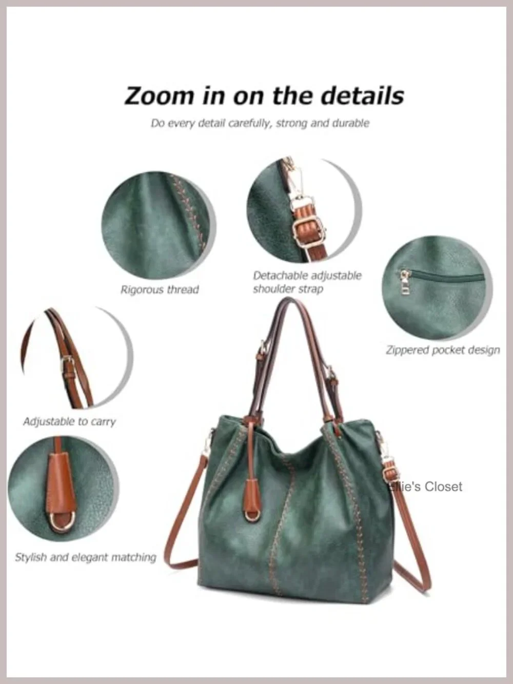 Vintage PU Hobo Shoulder Bag, Bucket Tote with Rivet Detail Purse